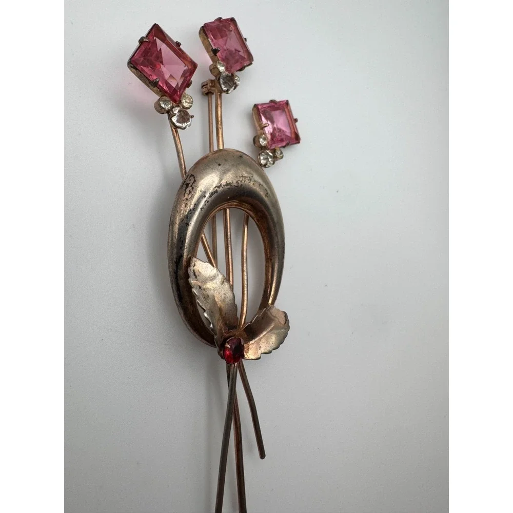 Vintage Flower Spray Brooch Pink READ